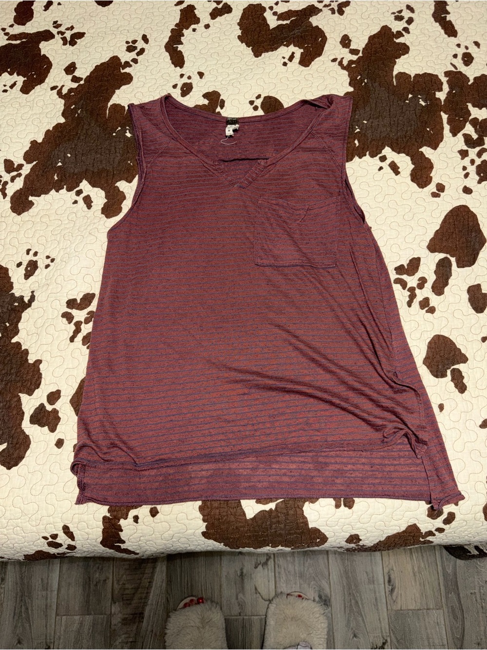 Free People Striped Pocket V-Neck Tank in Wine